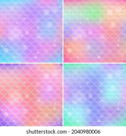Set of fish scale seamless pattern background illustration