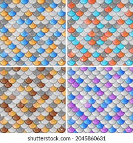 Set of fish scale seamless pattern background illustration