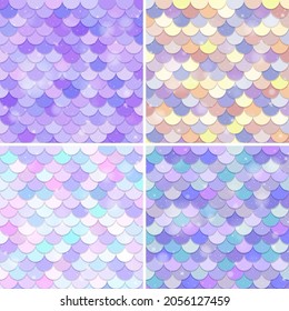 Set of fish scale seamless pattern background illustration