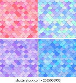 Premium Vector  Mermaid scales. fish squama. pink seamless pattern. color  watercolor background. scale print.