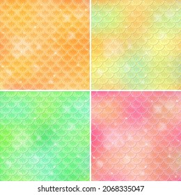 Set of fish scale seamless pattern background illustration