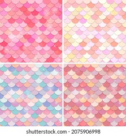 Set of fish scale seamless pattern background illustration