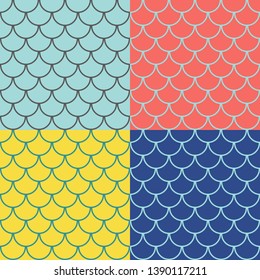 Set of fish scales seamless patterns, marine background, vector illustration