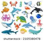 Set of fish and sea animals in cartoon style