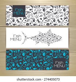 Set of fish seafood banners. Document template