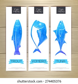 Set of fish seafood banners. Document template