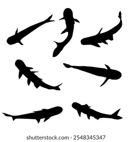 set of fish silhouette element