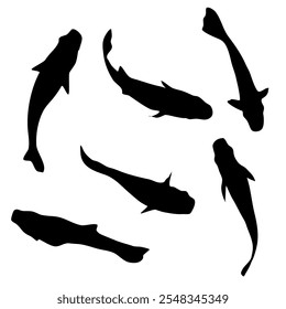 set of fish silhouette element