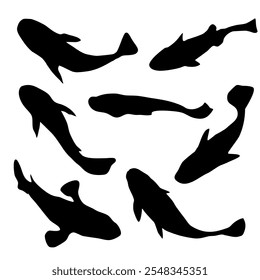 set of fish silhouette element