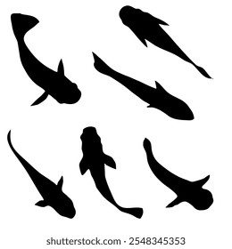 set of fish silhouette element