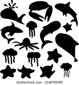 Set of Fish Silhouette. Fish vector by hand drawing. Fish tattoo on white background. Fish Silhouette Collection.