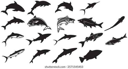 set of fish silhouette vector icon