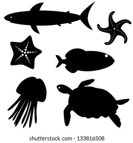 Set of fish silhouettes isolated on white