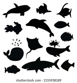 Conjunto de siluetas de pescado. Ilustración vectorial aislada en un fondo blanco.