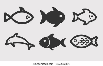 Set of Fish simple icons vector design isolated on white background
