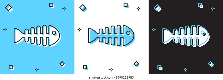 Set Fish skeleton icon isolated on blue and white, black background. Fish bone sign.  Vector