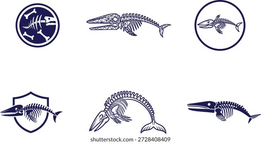 Set of fish skeleton illustrations in various shapes and designs for graphic resources