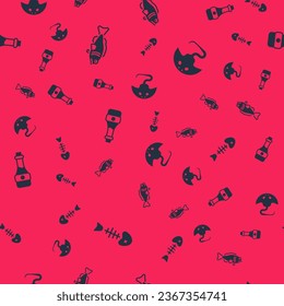 Set Fish skeleton, , Soy sauce bottle and Stingray on seamless pattern. Vector
