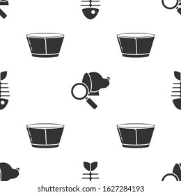 Set Fish skeleton, Veterinary clinic symbol and Protective cone collar on seamless pattern. Vector