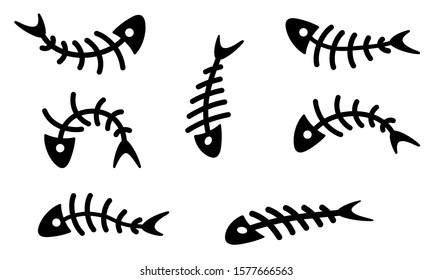 Set of fish skeletons. Flat icons. Vector illustration.