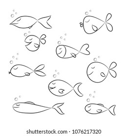 Set Fish Sketch On White Background Stock Vector (Royalty Free ...