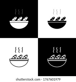 Set Fish soup icon isolated on black and white background. Vector.