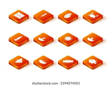 Set Fish, Soup with shrimps, Sauce bottle, octopus, Sea cucumber, urchin, Puffer fish and Shark fin soup icon. Vector