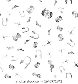 Set Fish, Spinning reel for fishing, Fishing hook and float and Fishing rod and fish on seamless pattern. Vector