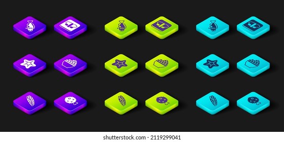 Set Fish steak, hedgehog, Starfish, Caviar, Sushi on cutting board and  icon. Vector
