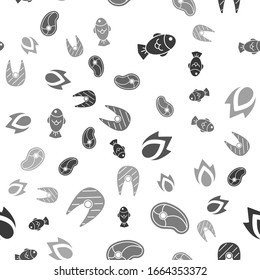 Set Fish, Steak meat, Fire flame and Fish steak on seamless pattern. Vector