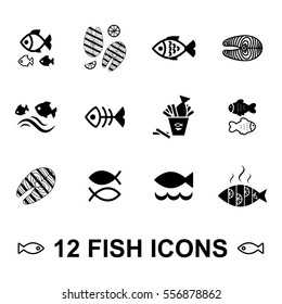 Set of Fish Vector Icon Isolated. Fishing or Seafood Template for Logo Design