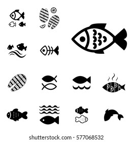 Set of Fish Vector Icon Isolated. Fishing or Seafood Template for Logo Design