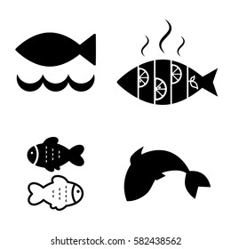 Set of Fish Vector Icon Isolated. Fishing or Seafood Template for Logo Design