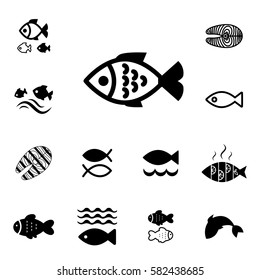 Set of Fish Vector Icon Isolated. Fishing or Seafood Template for Logo Design