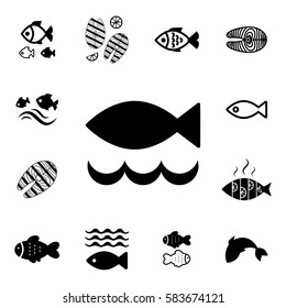 Set of Fish Vector Icon Isolated. Fishing or Seafood Template for Logo Design