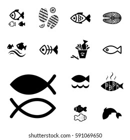 Set of Fish Vector Icon Isolated. Fishing or Seafood Template for Logo Design