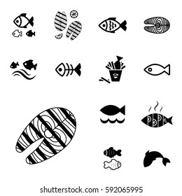Set of Fish Vector Icon Isolated. Fishing or Seafood Template for Logo Design