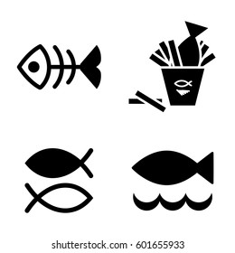 Set of Fish Vector Icon Isolated. Fishing or Seafood Template for Logo Design