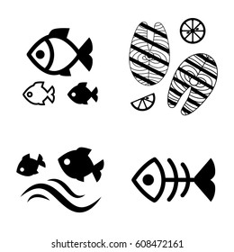 Set of Fish Vector Icon Isolated. Fishing or Seafood Template for Logo Design