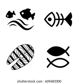 Set of Fish Vector Icon Isolated. Fishing or Seafood Template for Logo Design