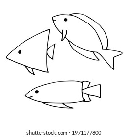 Set of fish, vector illustration, doodles, hand drawn