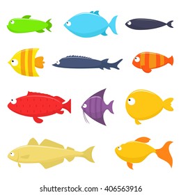 Set of fish vector illustration, isolated on white background.