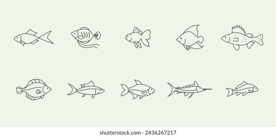 set fish vector line art ilustración minimalista icono diseño logo