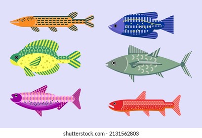 A set of fish vectors. Flat design style.