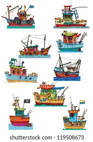 grupo de barcos de pesca - caricatura