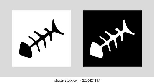 Set fishbone icon black and white. Fishbone skeleton flat vector icon for wildlife.