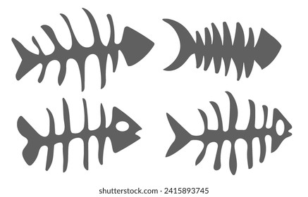 Fijar el icono de hueso de pescado. Hueso de pescado o esqueleto de hueso de pescado icono del vector plano para la vida silvestre