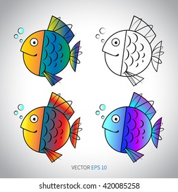 Set fish,decorative fish,funny fish,isolated,vector illustration.