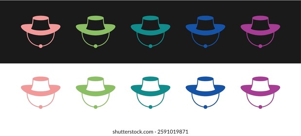 Set Fisherman hat icon isolated on black and white background.  Vector