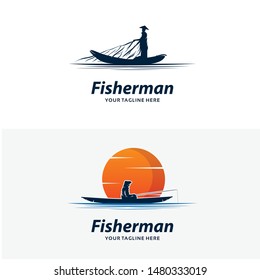 Set of Fisherman Logo Design Templates